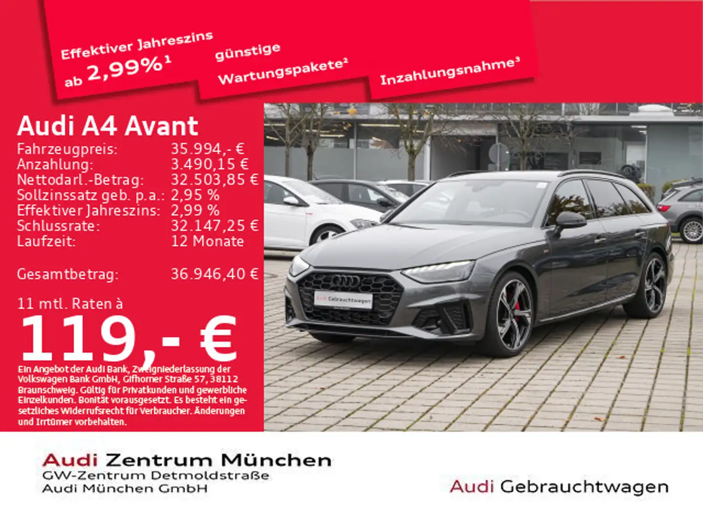 Audi A4 40 TFSI S tronic S line ACC/Virtual/Nav Grau - 1