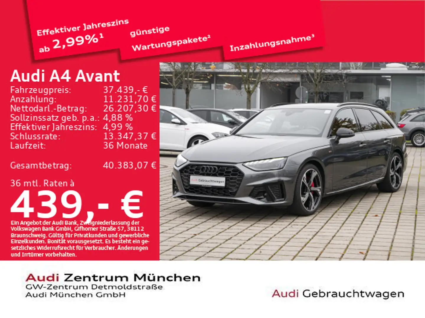 Audi A4 40 TFSI S tronic S line ACC/Virtual/Nav Grau - 1