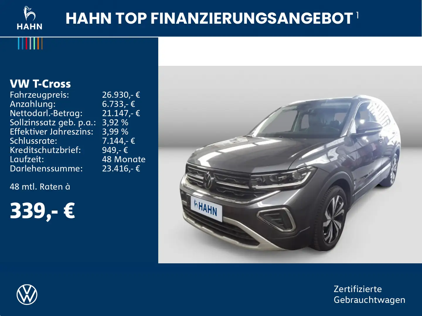Volkswagen T-Cross 1.0TSI DSG Style App-Conn Matrix PDC Nav Grau - 2