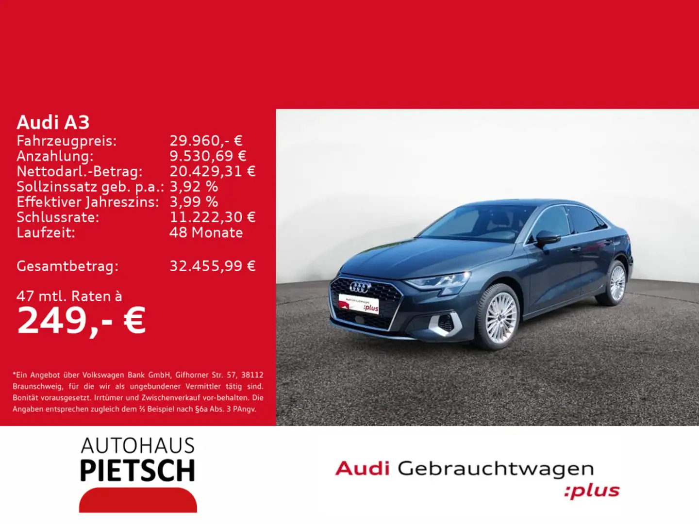Audi A3 Limo 35 TFSI advanced SmartInter Sitzhzg Grau - 1