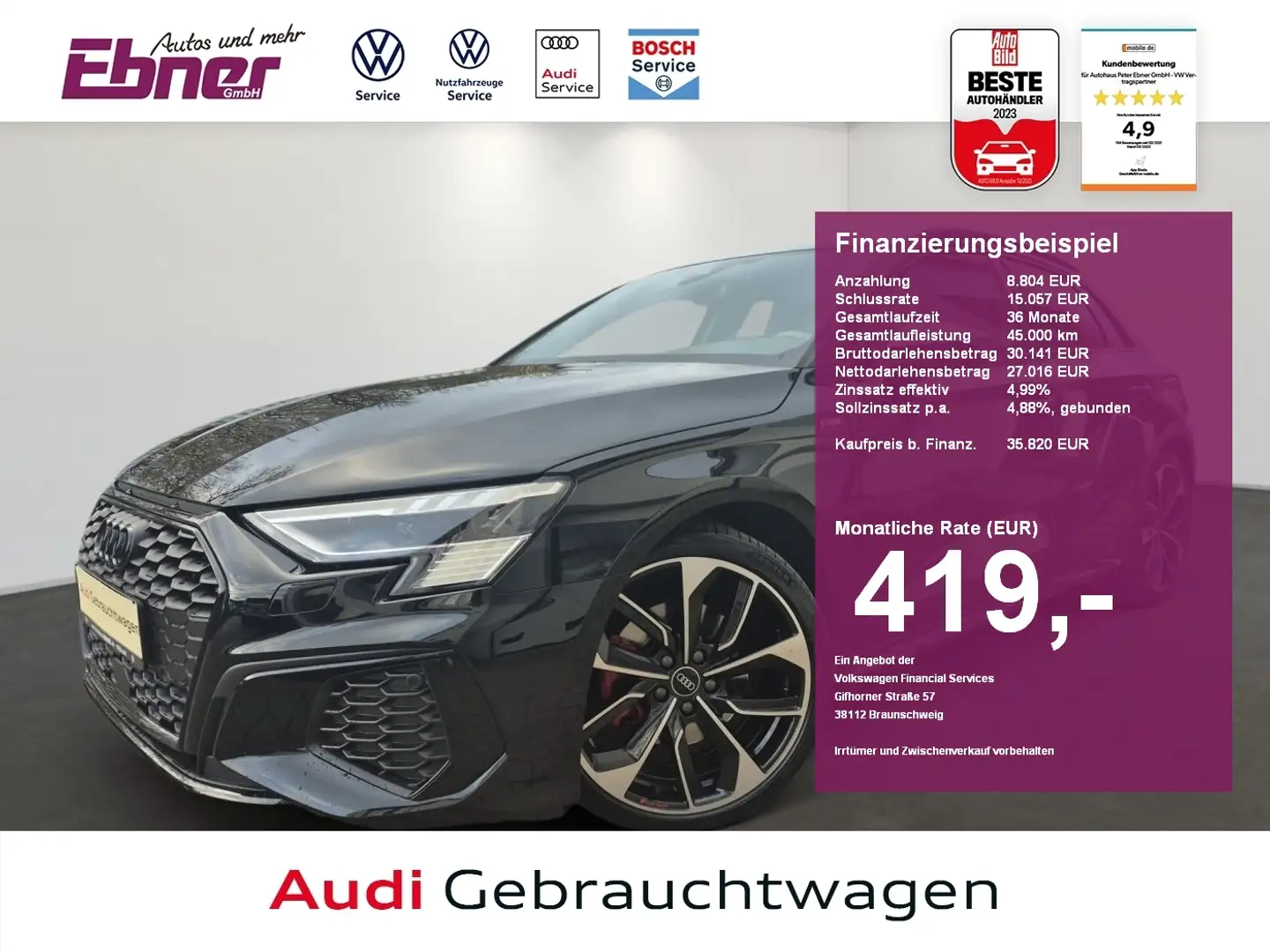 Audi A3 Sportback S-LINE 40TFSI QUATTRO S-TRONIC HEAD-UP+M Noir - 1