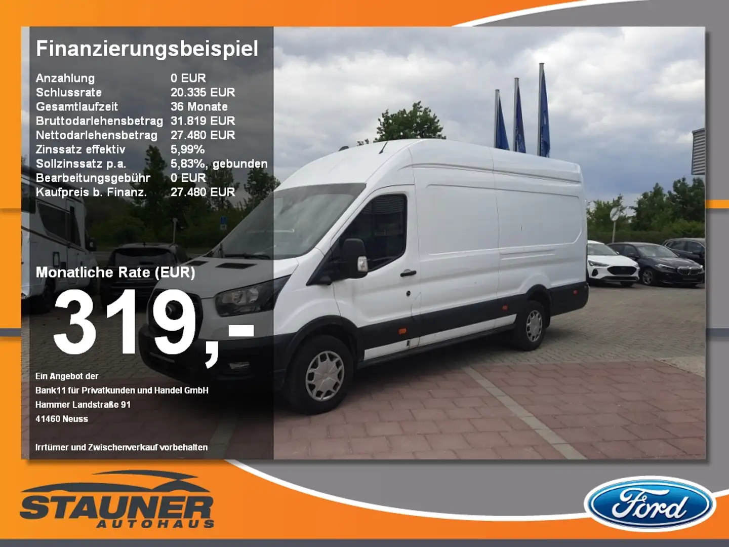 Ford Transit Kasten 2.0 TDCi 350 L4 RWD Sync4 , Kamera SHZ Білий - 1