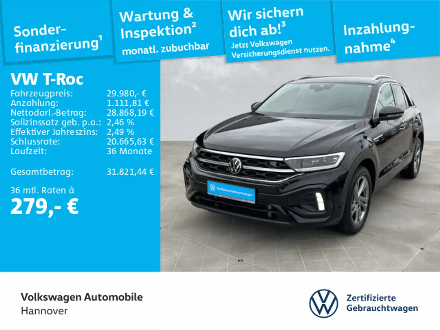 Volkswagen T-Roc 1.5 TSI DSG R-Line Navi AHK LED Kamera Dig Schwarz - 1