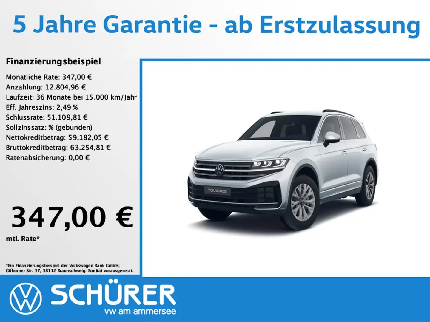 Volkswagen Touareg 3.0TDI Elegance StdHz Luft AHK RKam Keyless Silber - 1