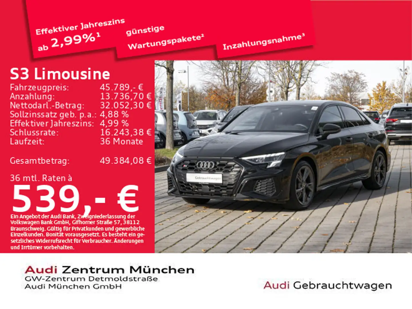 Audi S3 TFSI S tronic B&O/Virtual/Navi/Kame Schwarz - 1