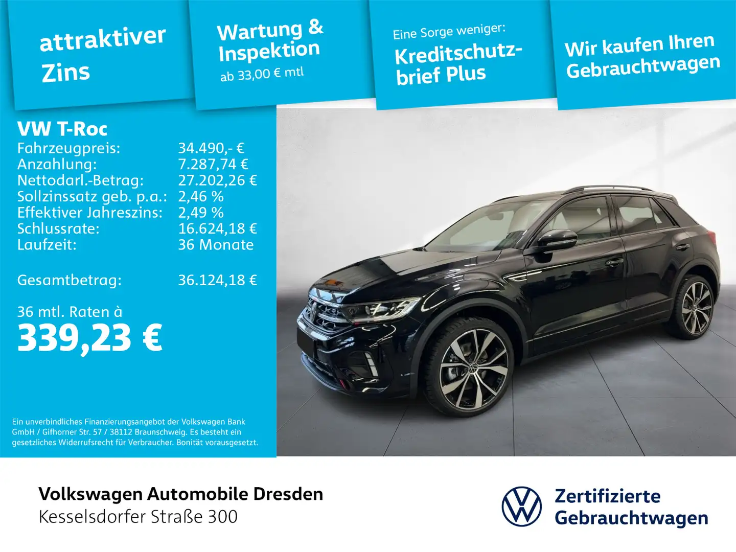 Volkswagen T-Roc 1.5 TSI DSG R-Line AHZV ACC Kamera LED Nav Schwarz - 1