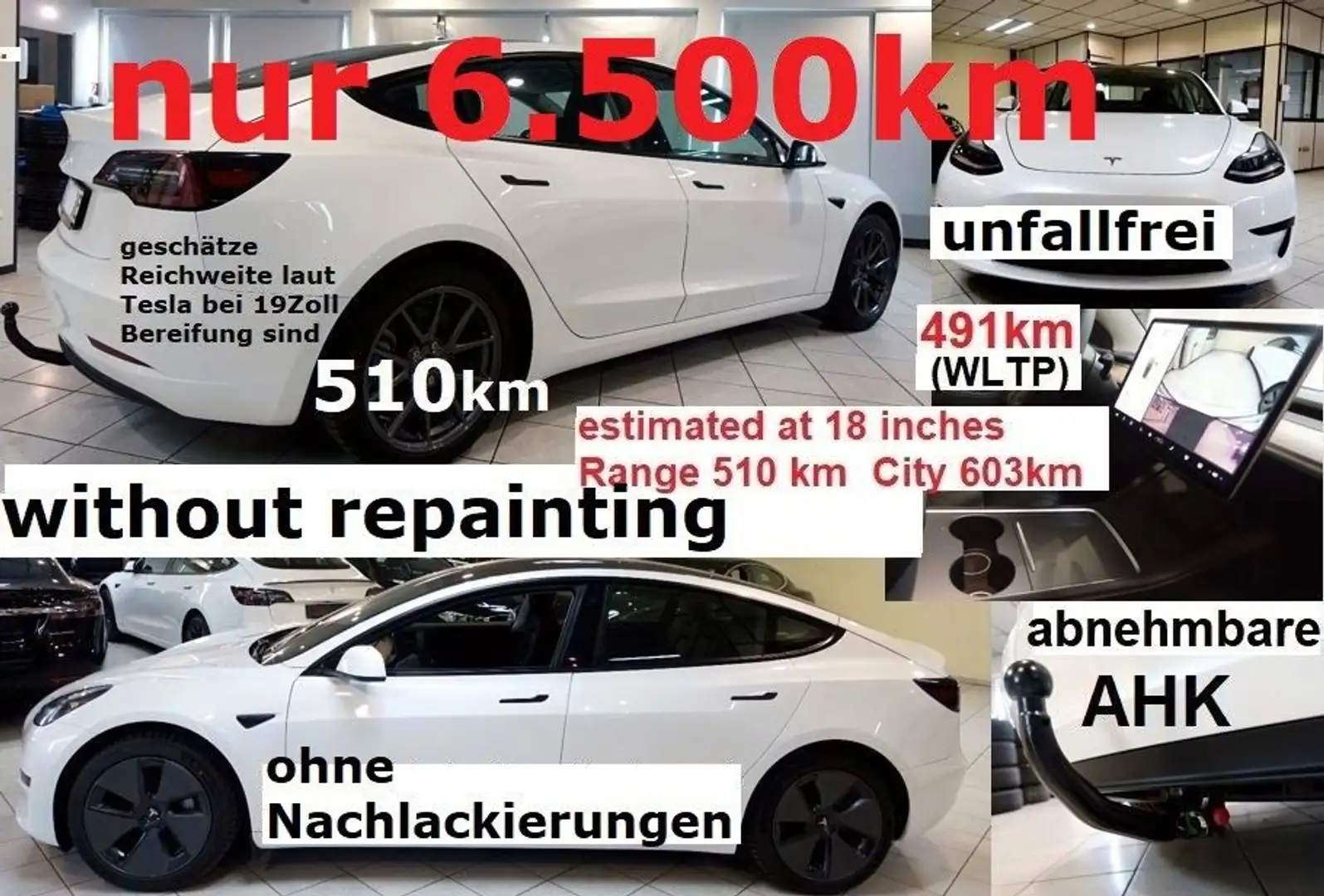Tesla Model 3 +AHK nahezu neu kaufen auch Tesla an Weiß - 1