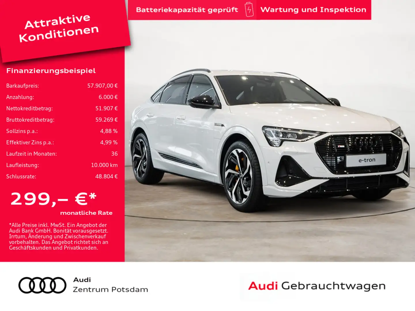 Audi e-tron Sportback S line 55 quattro B&O PANO White - 1