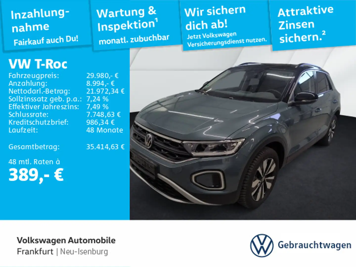 Volkswagen T-Roc 2.0 TDI DSG Goal DAB+ LEDPlus Navi FrontAs Blau - 1