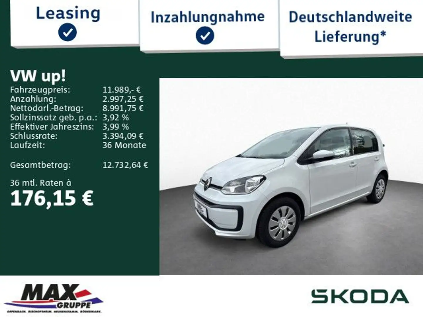 Volkswagen up! 1.0 TSI KAM+DAB+LED+TEMPO+KLIMA+ Weiß - 1
