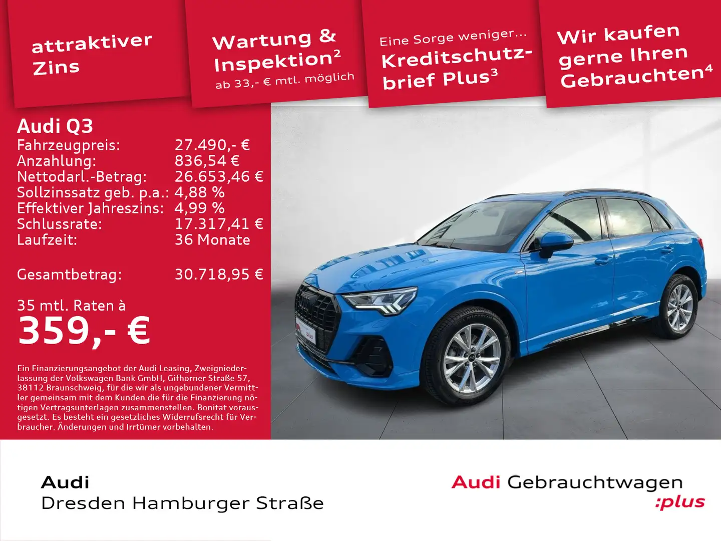 Audi Q3 35 TDI S line Matrix Pano AHZV Rückfahrkamera Blau - 1