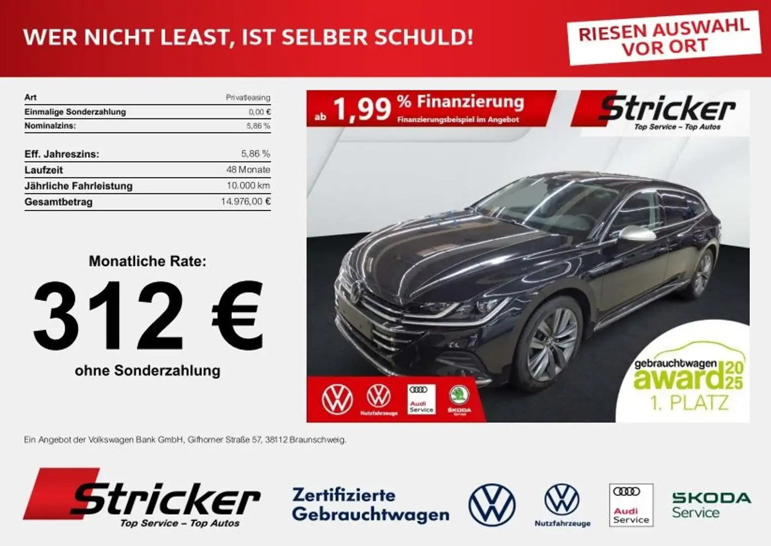 Volkswagen Arteon Shooting Brake Elegance 2.0TSI 282,-ohne Anzahlun Schwarz - 2