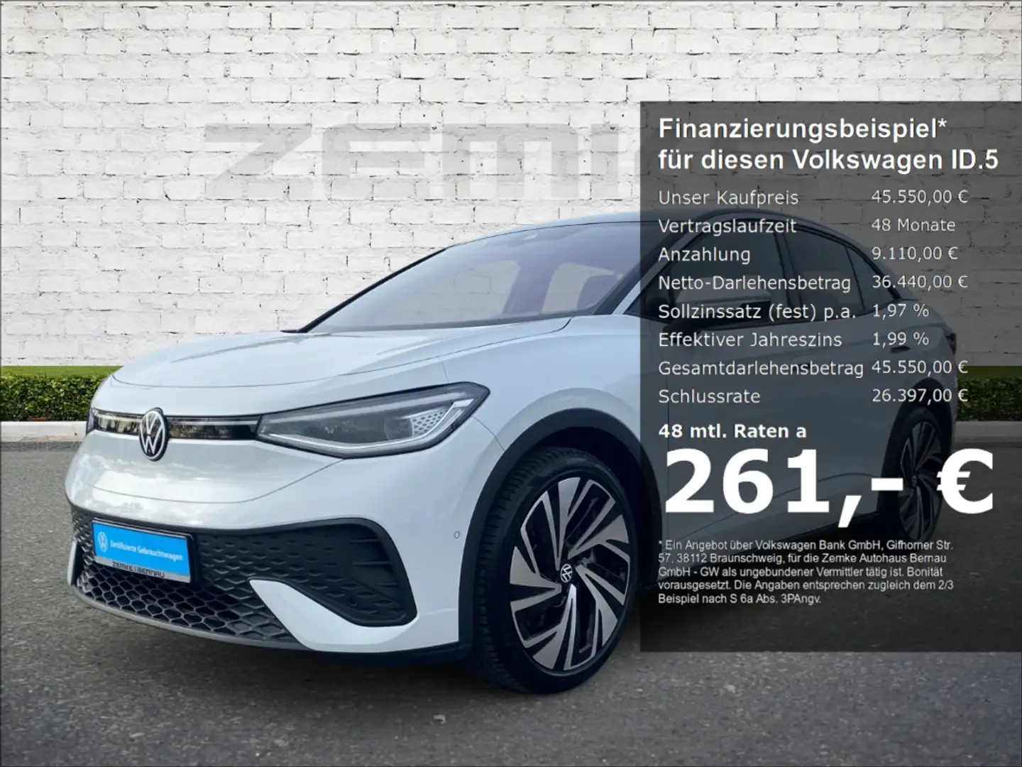 Volkswagen ID.5 1,49 % Sportpaket HUD AHK-klappbar Navi Memory Sit Weiß - 1