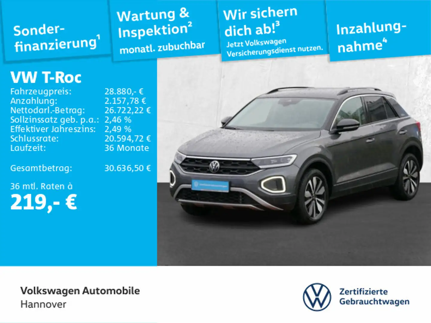 Volkswagen T-Roc 2.0 TDI DSG Goal Navi AHK LED DigCockpit A Gris - 1