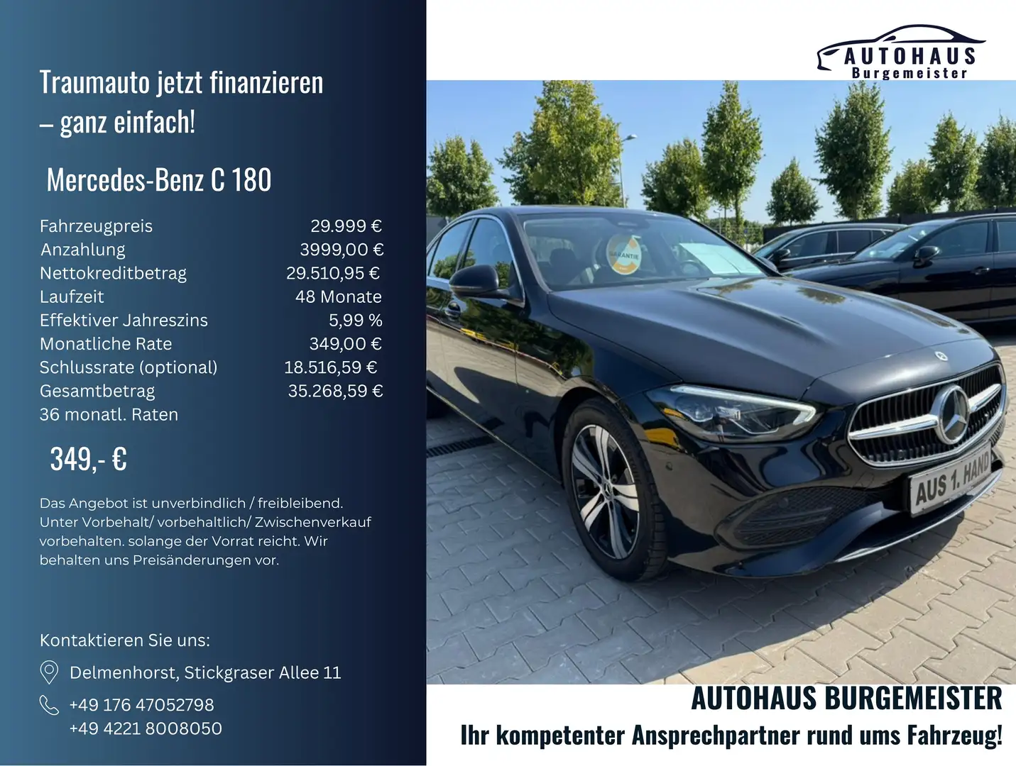 Mercedes-Benz C 180 9G-Tronic *1-Hand*LED*Spurhalte*Kamera*Auto*GSD* Noir - 1