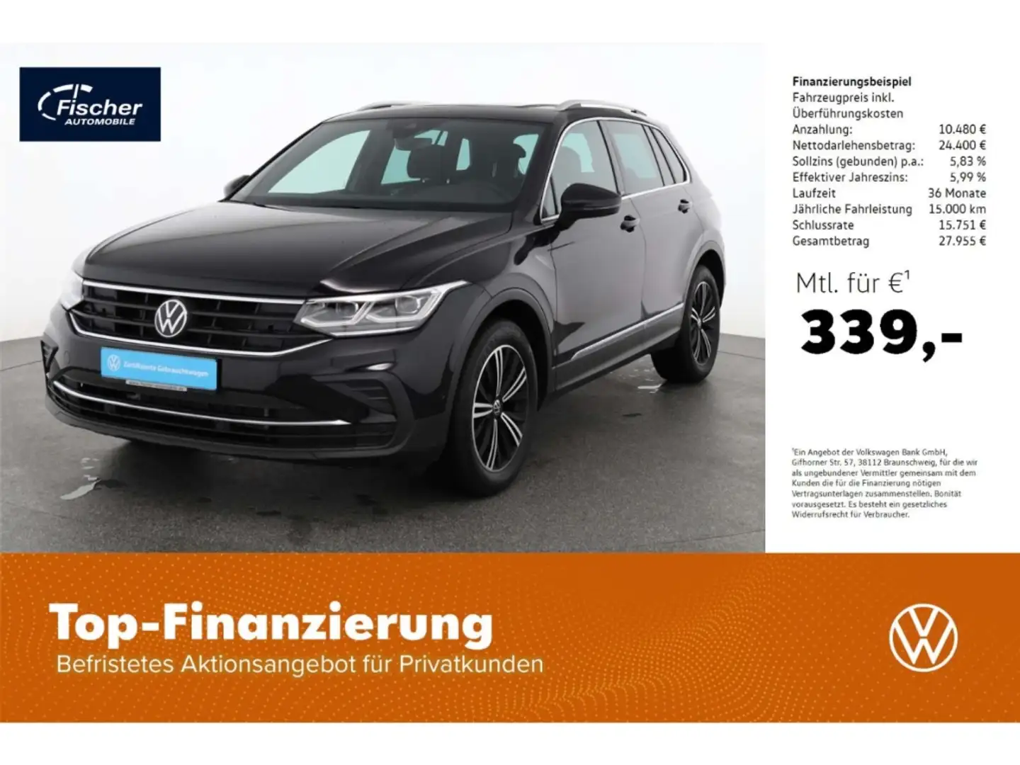 Volkswagen Tiguan 1.5 TSI Move DSG AHK/Matrix/Pano/NAV/RFK Schwarz - 1
