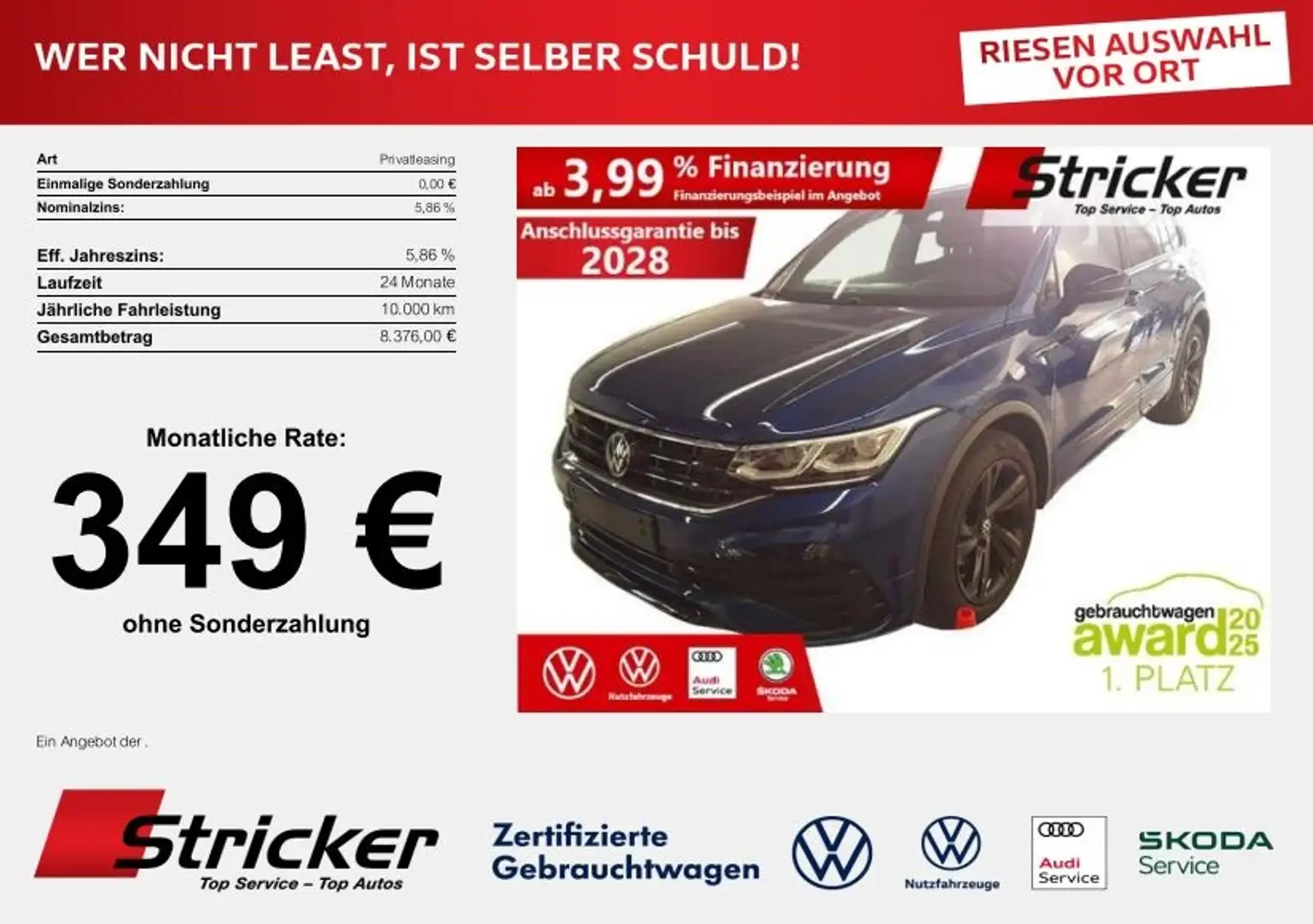 Volkswagen Tiguan R-Line Black Style 2.0TDI DSG 349,-ohne Anzahlung Blau - 1