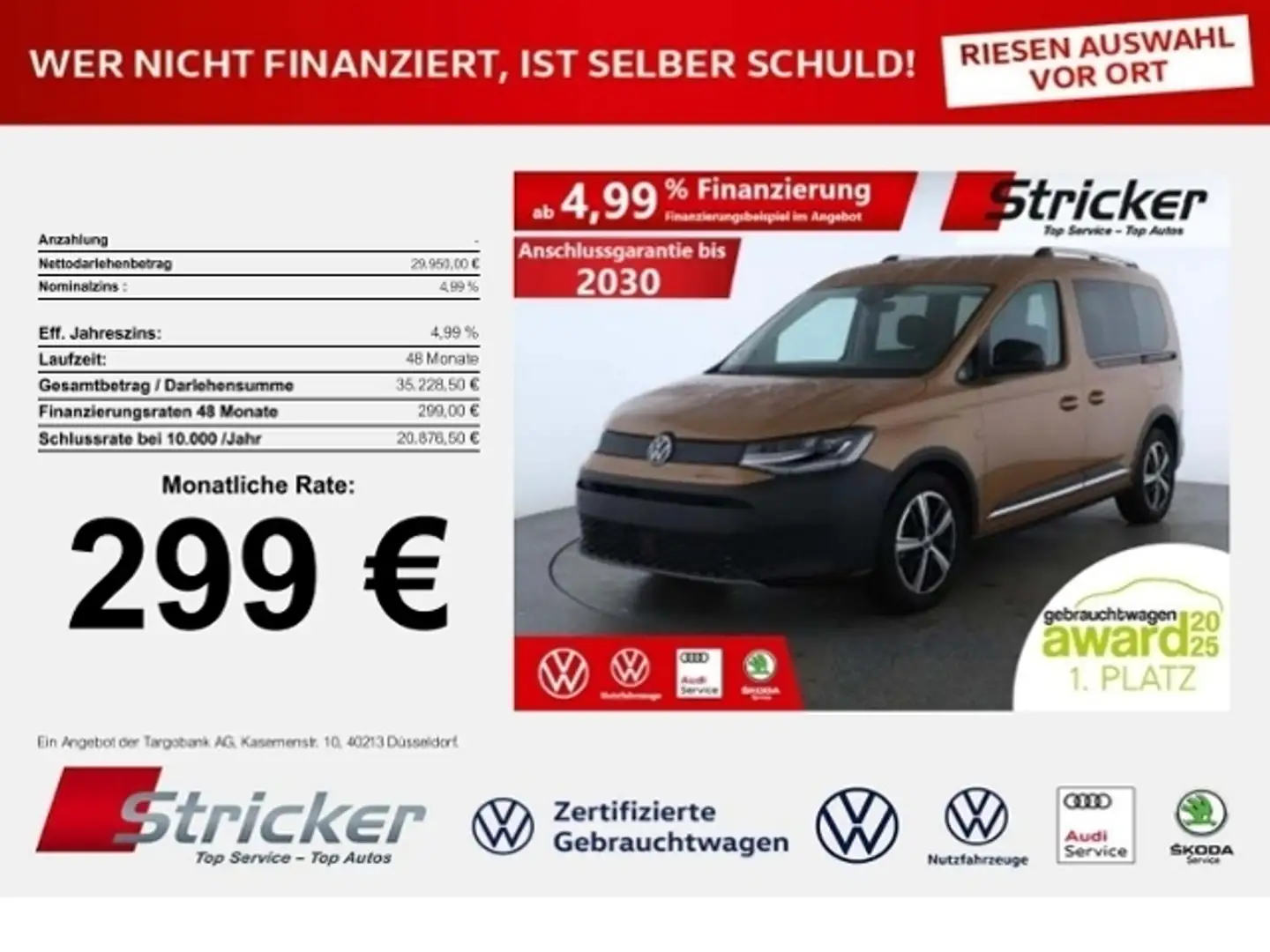 Volkswagen Caddy PanAmericana 299,-ohne Anzahlung ACC Kamera Navi Brons - 1