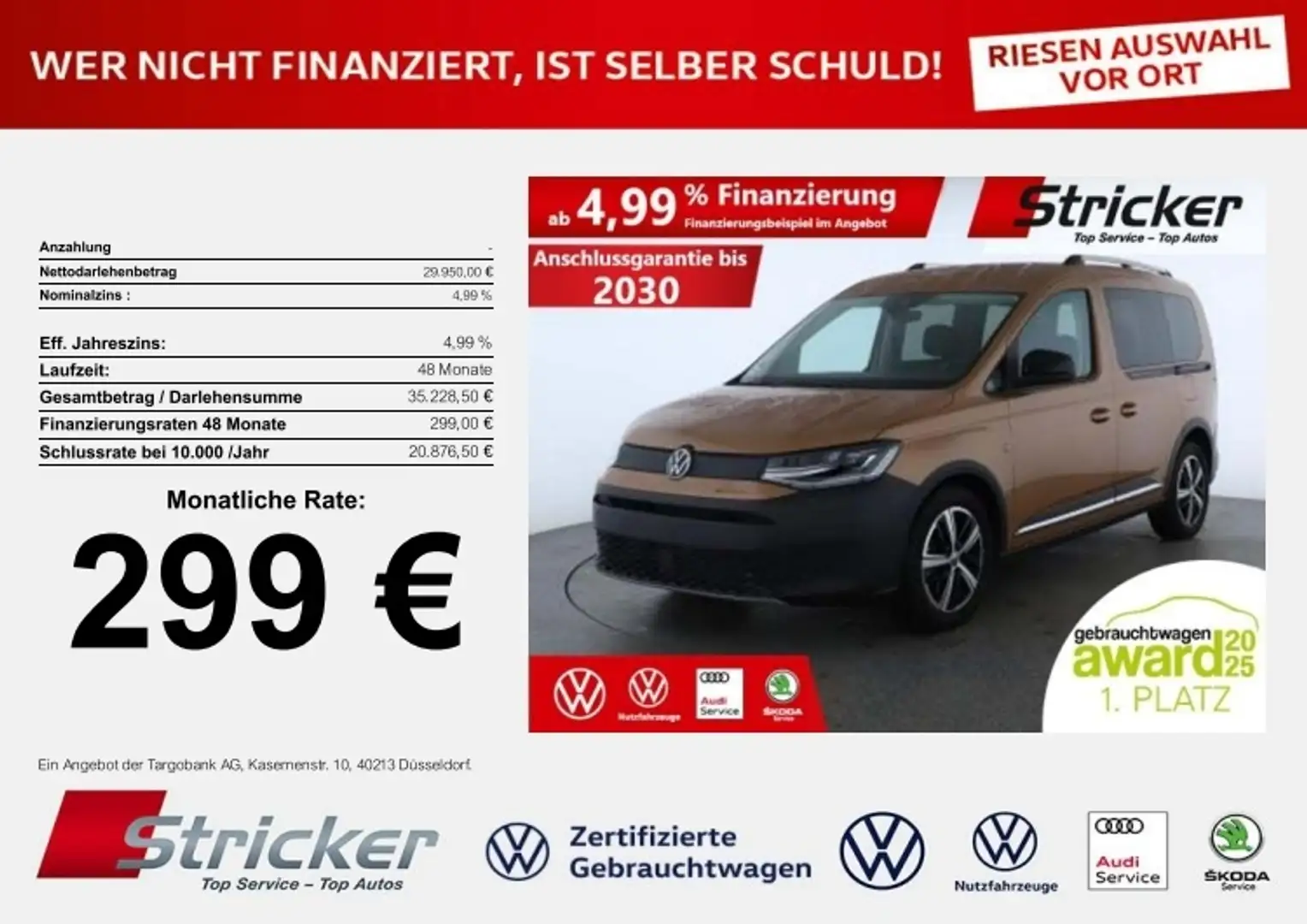 Volkswagen Caddy PanAmericana 299,-ohne Anzahlung ACC Kamera Navi Bronze - 1