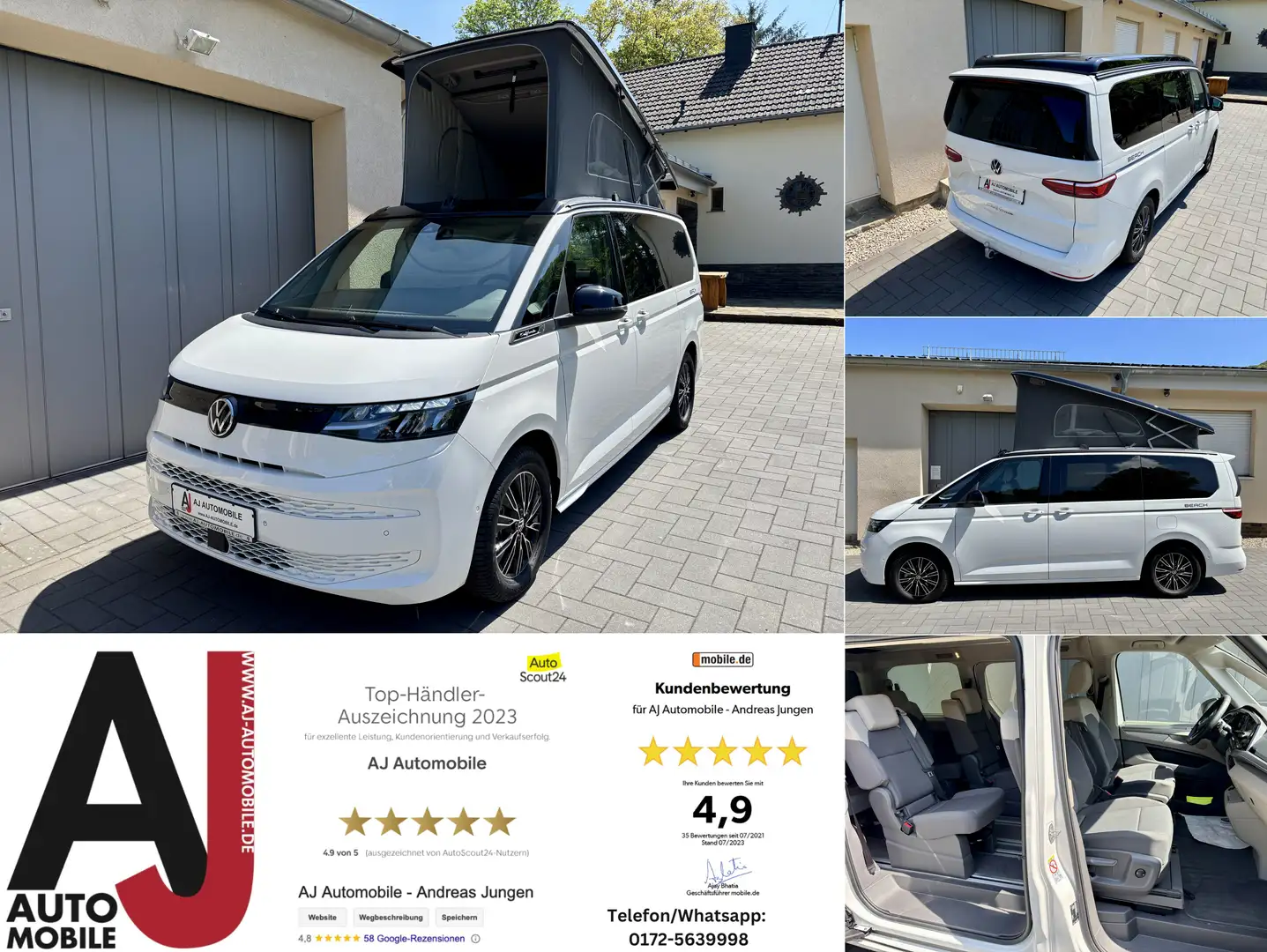 Volkswagen T7 California Beach 2.0 TDi Lager AHK/Standh/VisAVis Weiß - 1