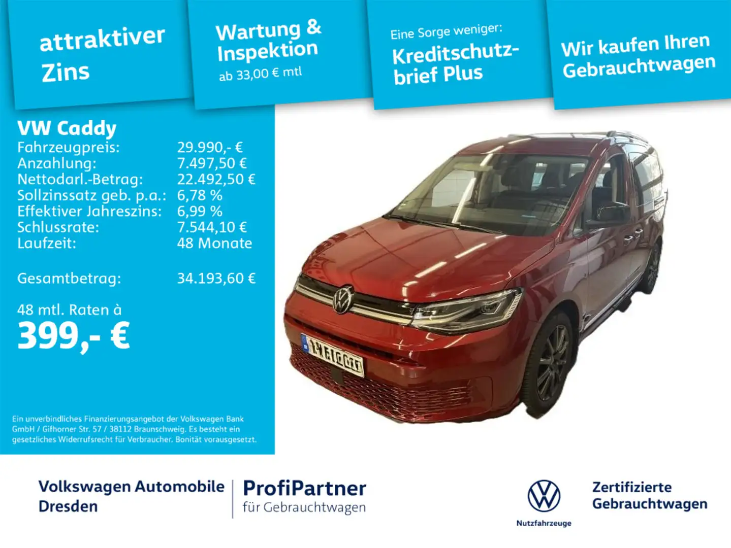 Volkswagen Caddy Style 2,0 TDI DSG LED ACC AGR-SITZE KAMERA Rot - 1