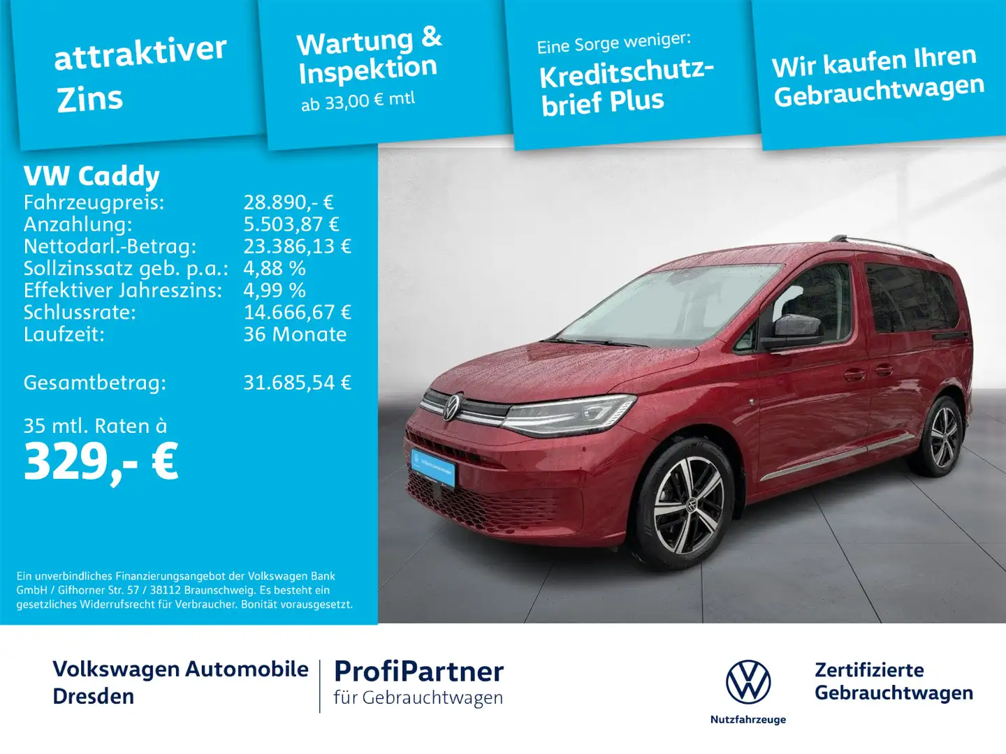 Volkswagen Caddy Style 2,0 TDI DSG LED ACC AGR-SITZE KAMERA Rot - 1