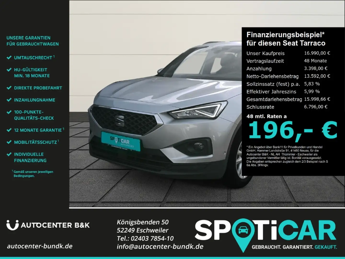 SEAT Tarraco 2.0 TDI Style AHK Navi SHZ Glas-Schiebedach Argent - 1