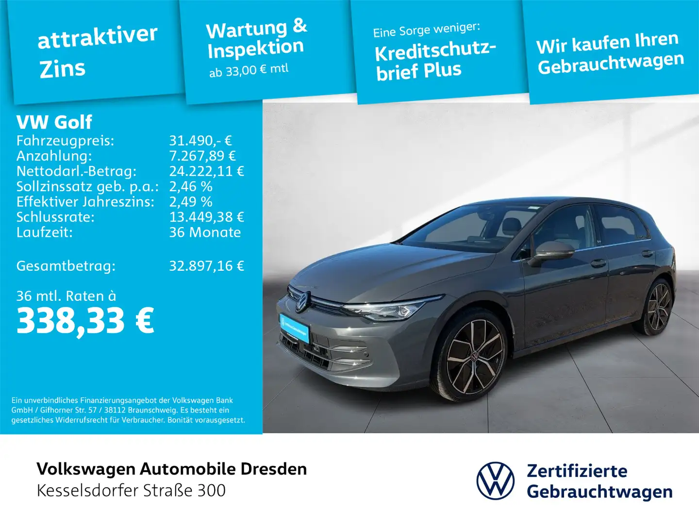 Volkswagen Golf VIII 1.5 eTSI Style Navi AHZV Kamera Grau - 1