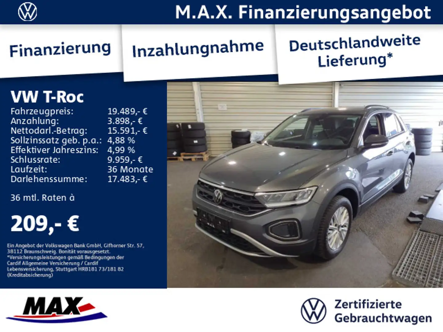 Volkswagen T-Roc 1.0 TSI LED+NAVI+DIGI CP+KLIMA+ Grau - 1