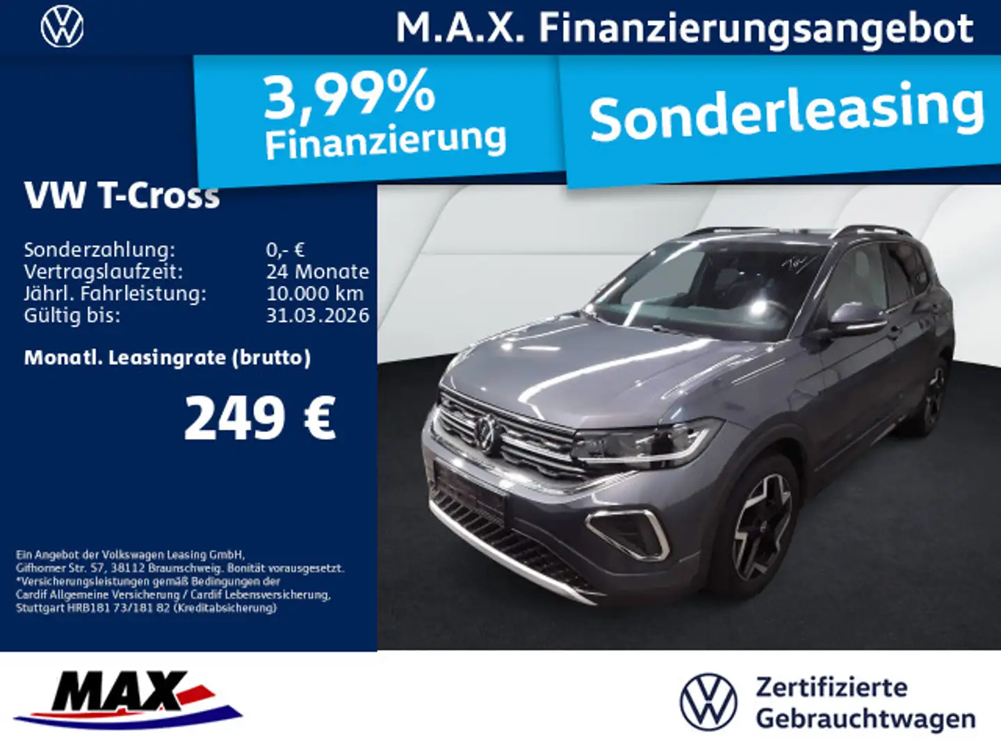 Volkswagen T-Cross 1.5 TSI DSG R LINE IQ.LIGHT+AHK+ACC+NAVI Grau - 1