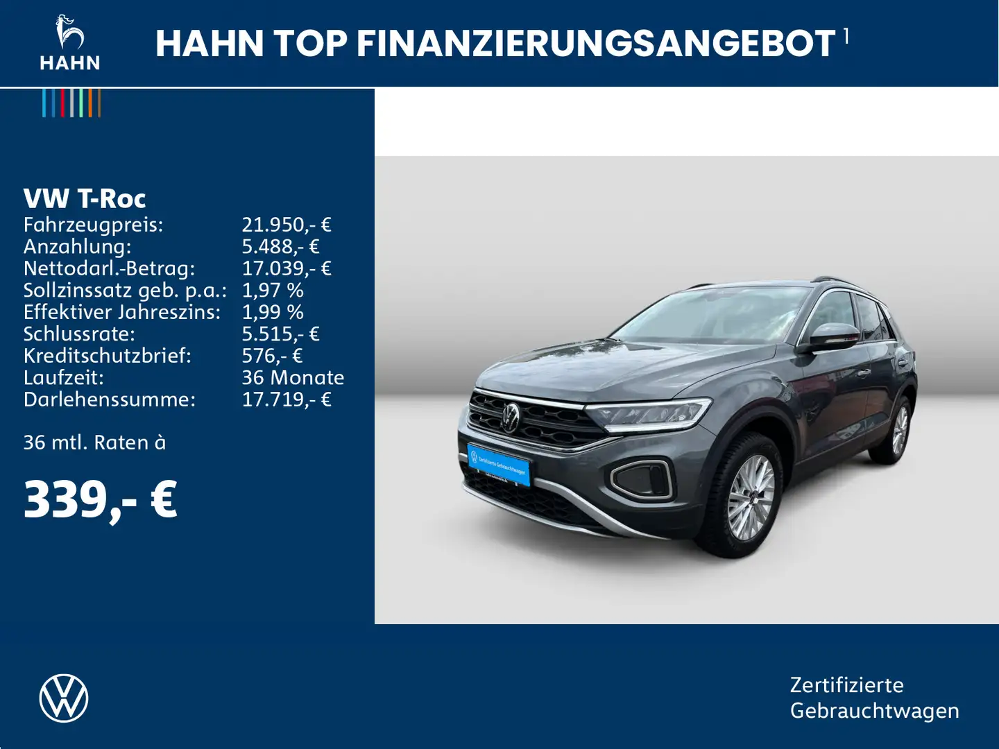 Volkswagen T-Roc 1.0TSI Life LED Navi Parklenk Sitzh App-Co Grau - 2