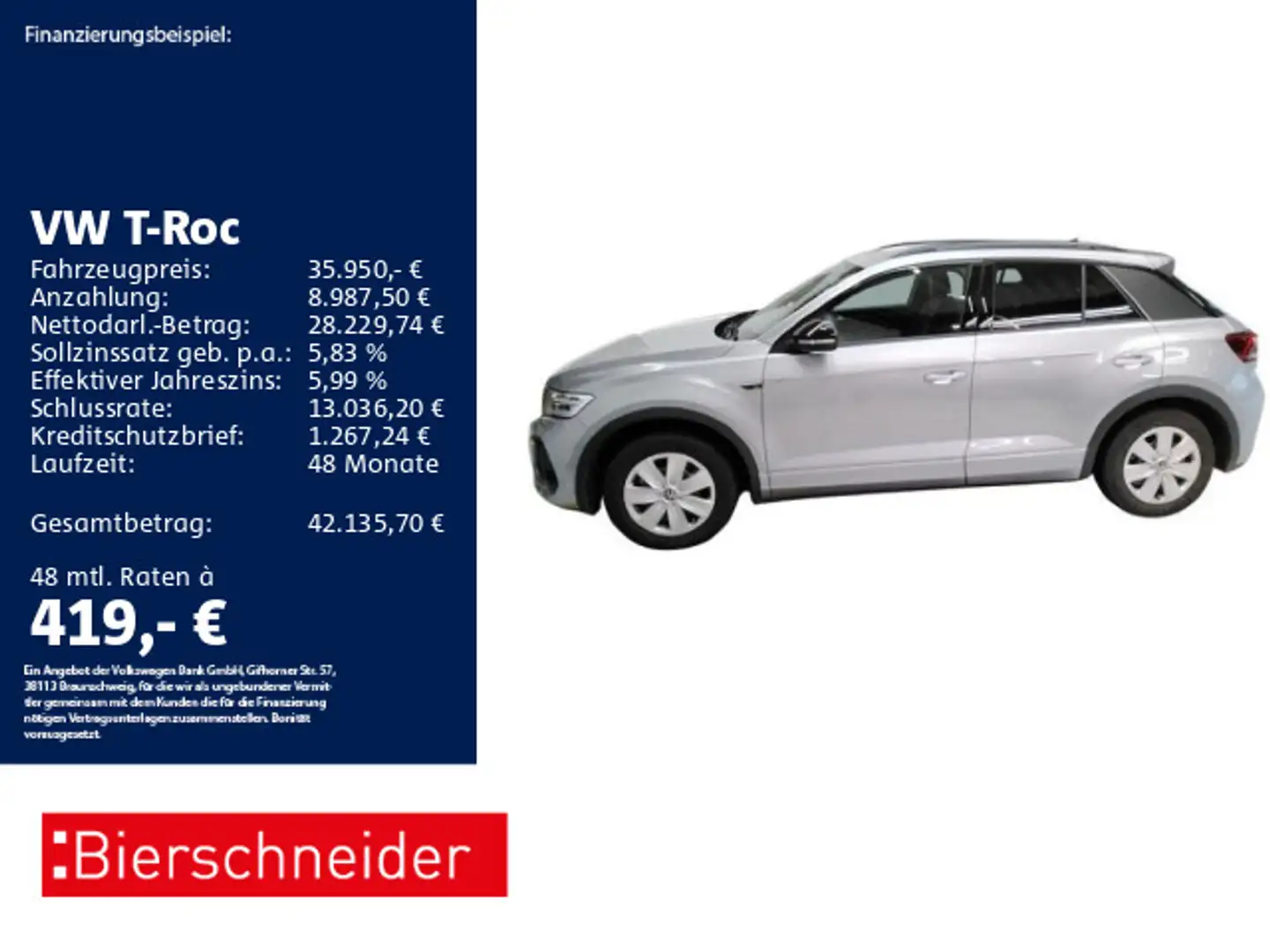 Volkswagen T-Roc 2.0 TSI DSG 4Mo. R-Line 19 AHK LEDER CAM Argent - 1