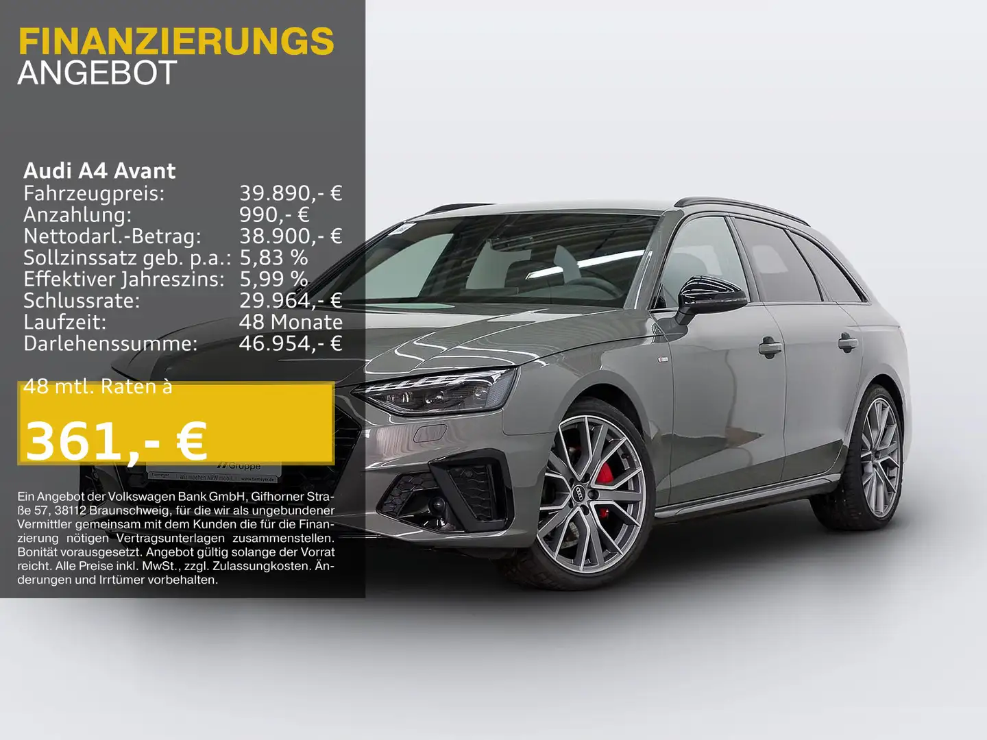 Audi A4 40 TFSI Q 2x S LINE MATRIX KAMERA AHK L Grau - 1