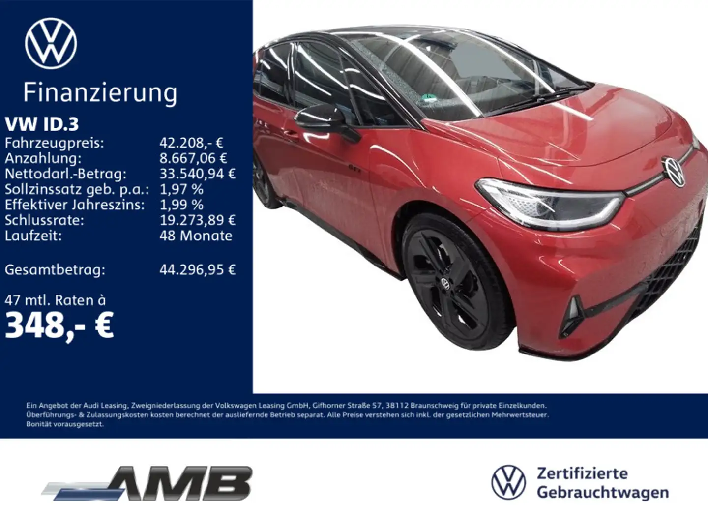 Volkswagen ID.3 GTX 79kWh/Matrix/HuD/ACC/Wärmepumpe/02.30Ga Rouge - 1