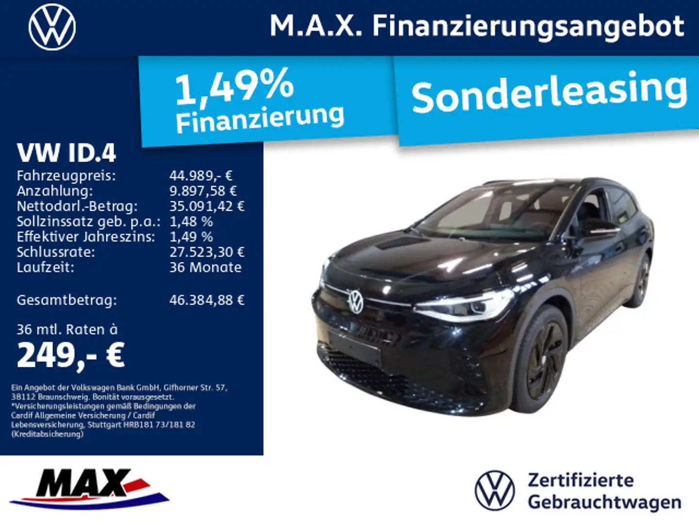 Volkswagen ID.4 GTX 4MOTION MATRIX LED+PANO+KAMERA+AHK Schwarz - 1