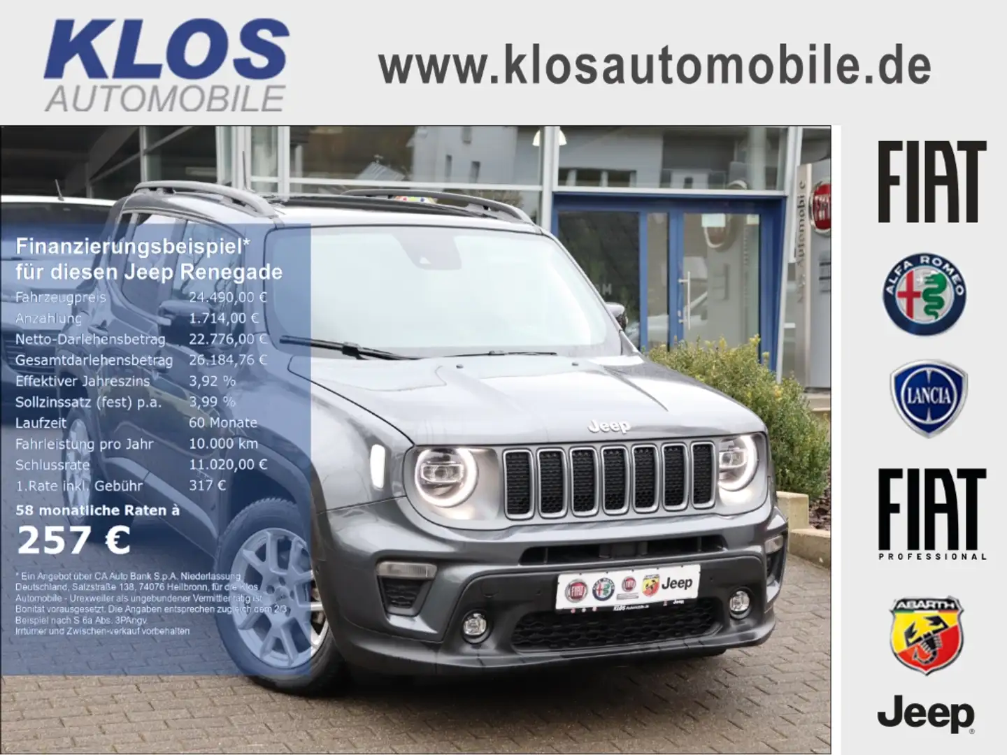 Jeep Renegade LIMITED e-HYBRID 1.5 GSE T4 48V 130PS DCT 4x2 NAVI Grau - 1