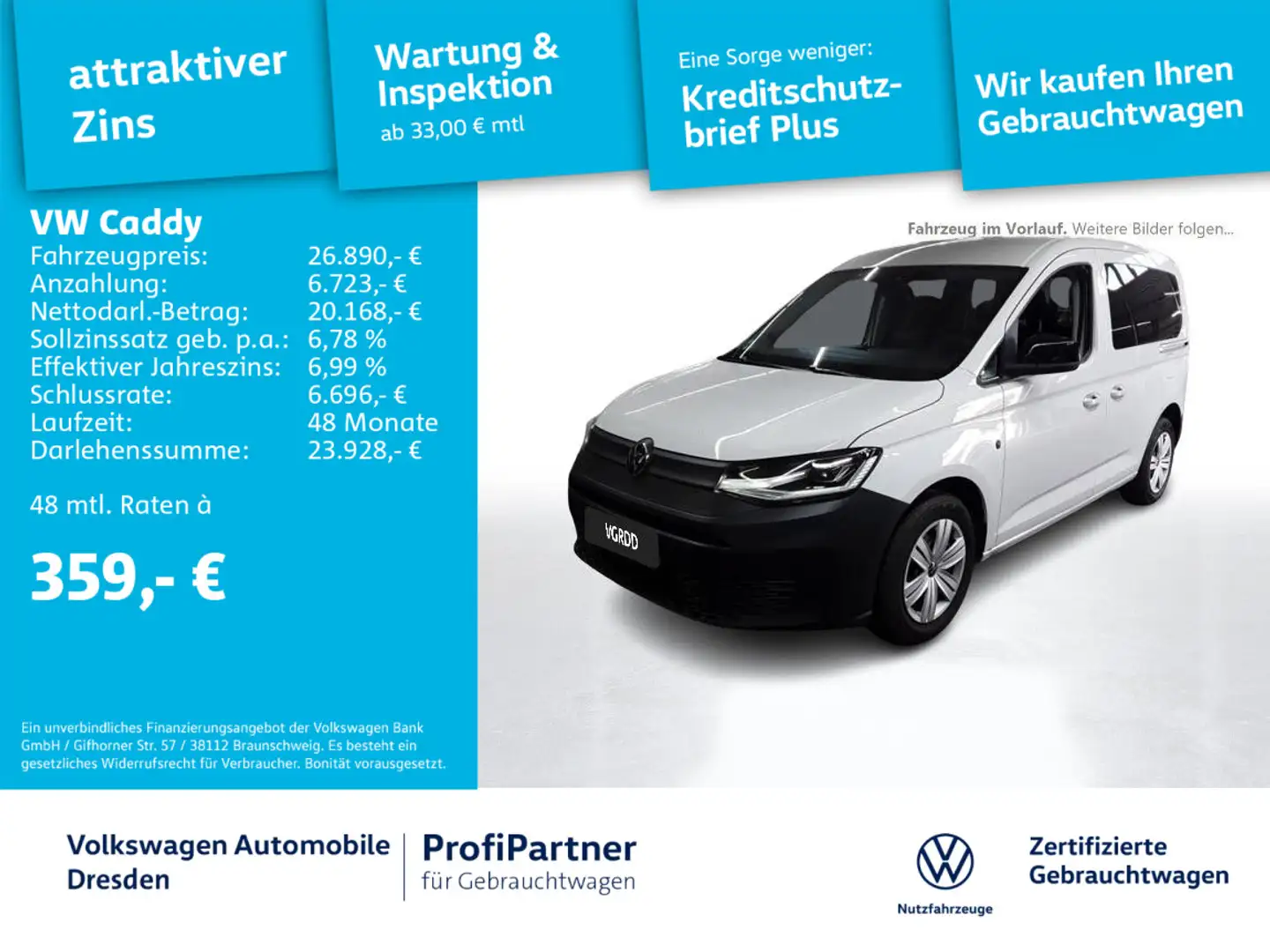 Volkswagen Caddy Basis 1,5 TSI KLIMA LED NAV SHZ PDC Weiß - 1