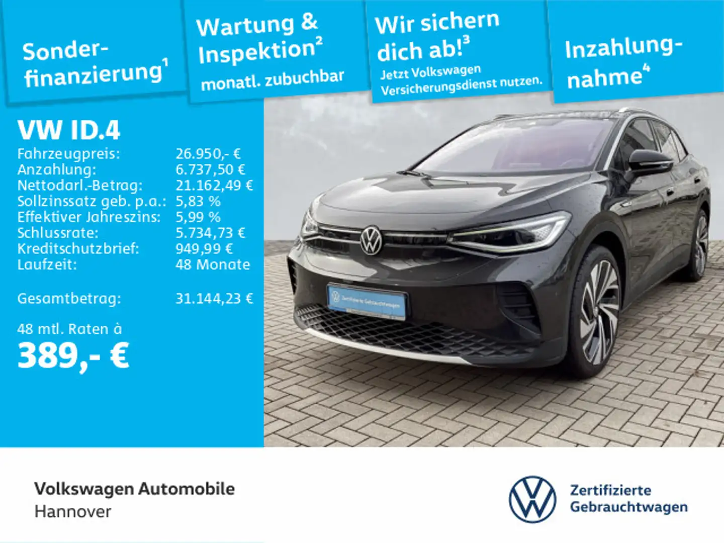 Volkswagen ID.4 Pro Performance 1st Max Navi Pano AHK LED A Grau - 1