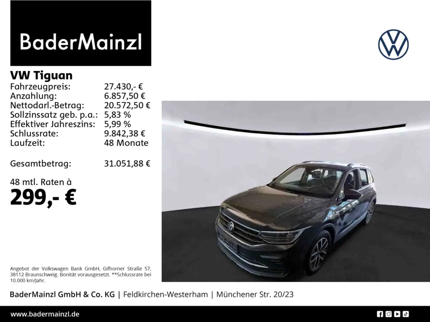 Volkswagen Tiguan 1.5 TSI Life LED 2xPDC ACC Alu AAC Grau - 1