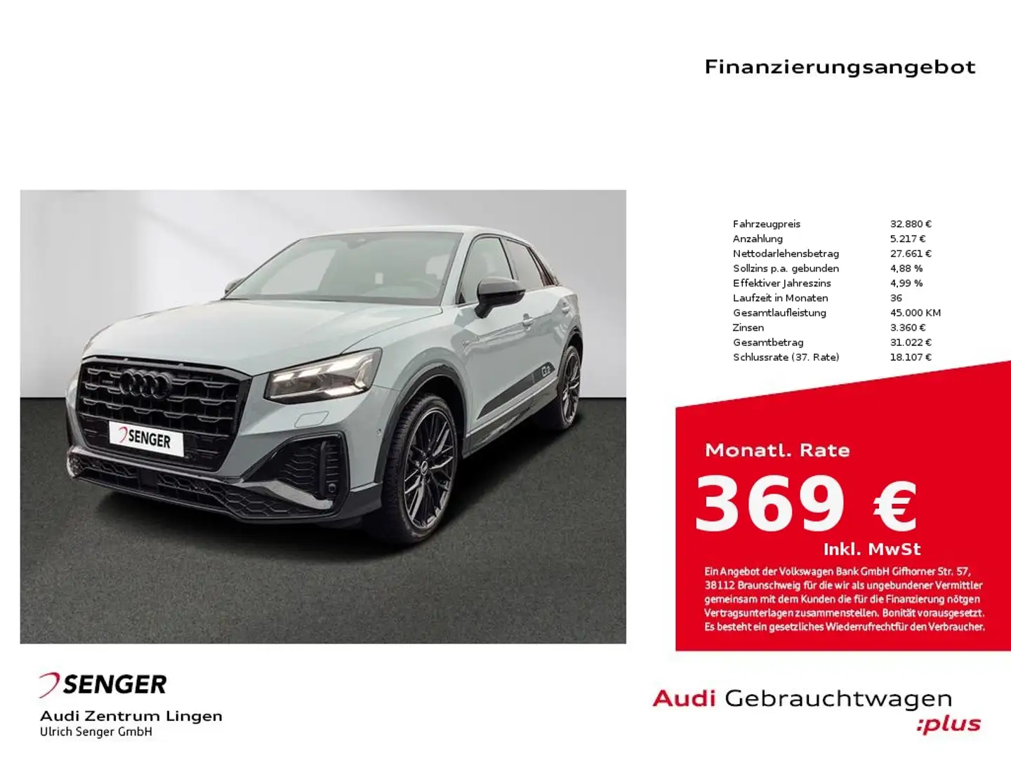 Audi Q2 S line edition one 35 TDI quattro MMI Matrix Grau - 1