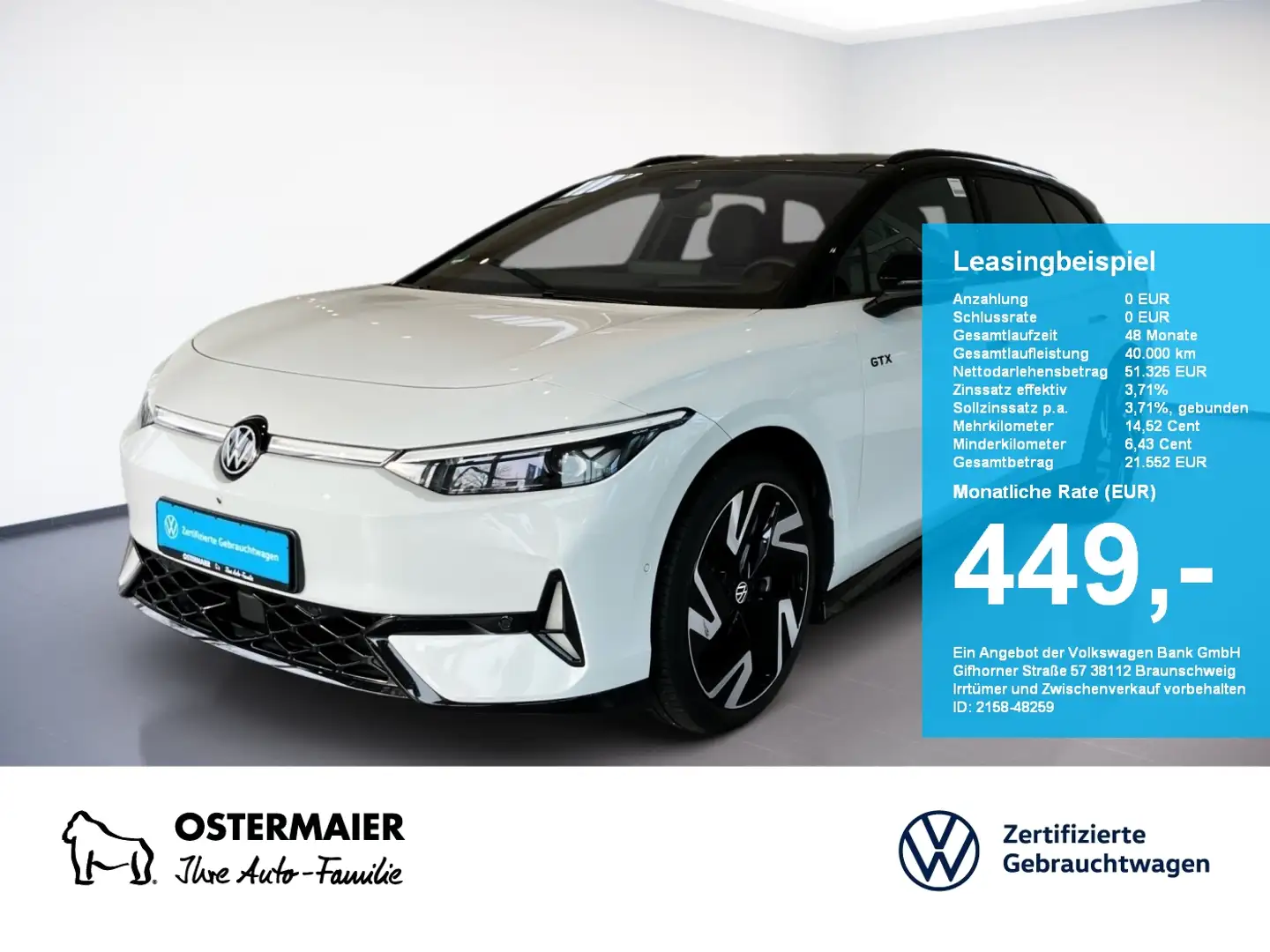 Volkswagen ID.7 Tourer GTX 340PS 4M NP.78T ACC.5J-G.WÄRMEPUMPE.AHK Bílá - 1