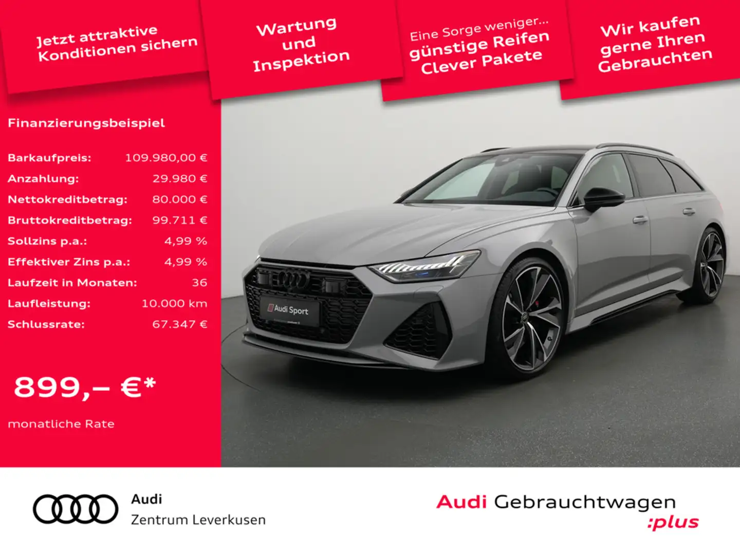 Audi RS6 VIRT PANO B&O LASER MEMORY SHZ RAUTE LEDER Schwarz - 1