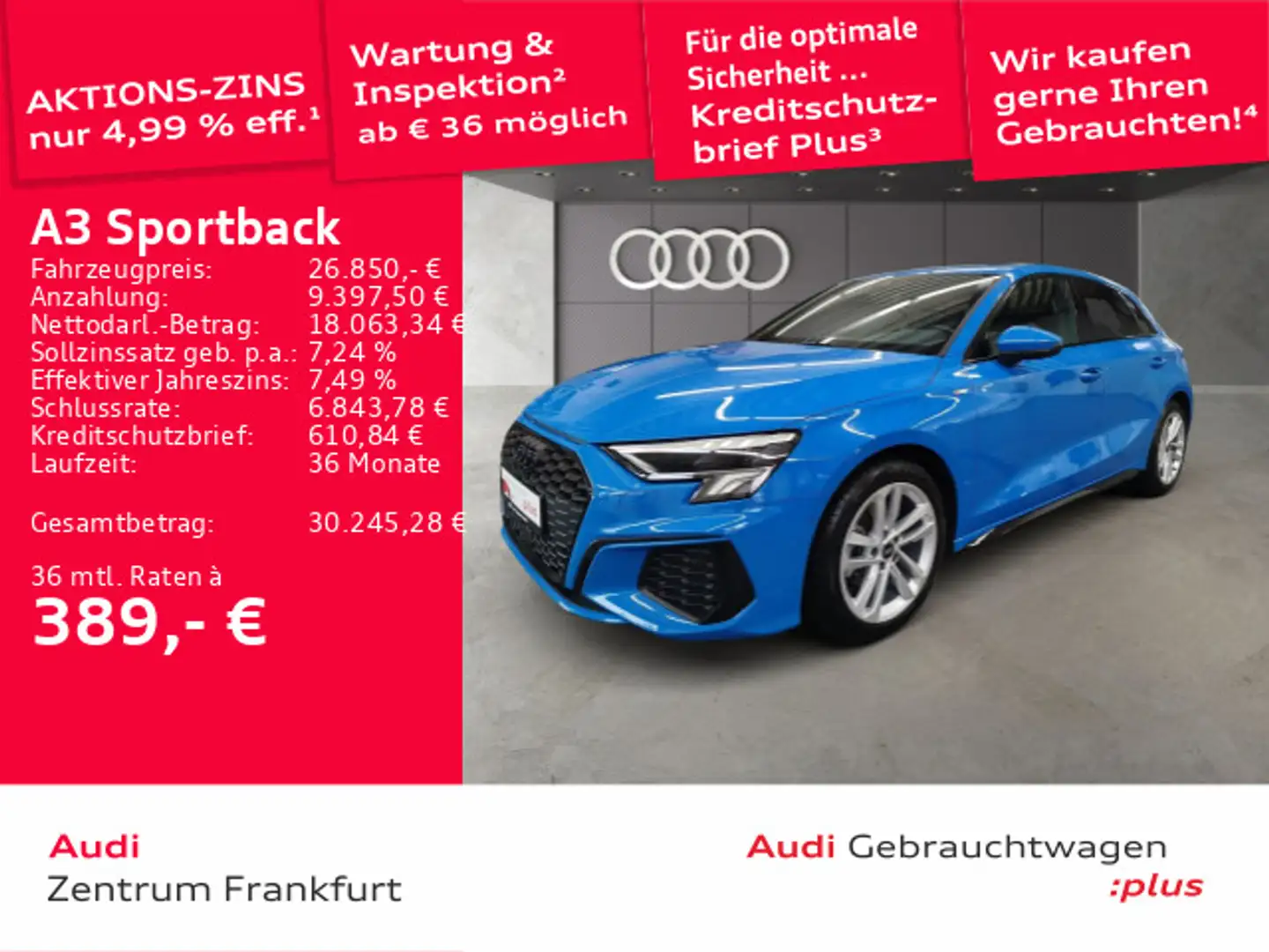 Audi A3 30 TFSI S line LED DAB Tempomat Blau - 1