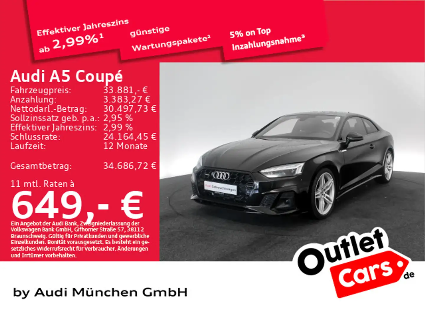 Audi A5 40 TDI qu. S tronic S line ACC/Virtual/ Schwarz - 1