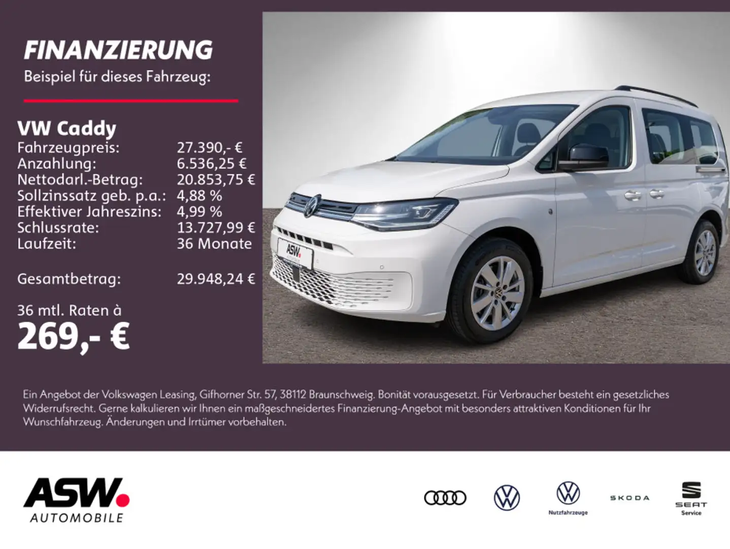 Volkswagen Caddy Life 1.5 TSI LED Navi RFK SHZ AHK Weiß - 1
