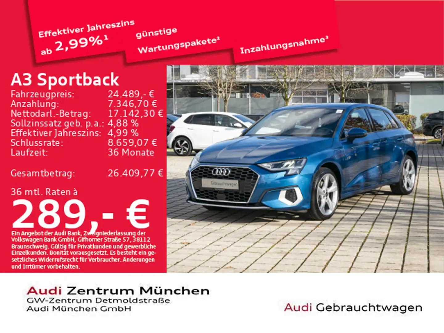 Audi A3 40 TFSI e S tronic Virtual/Navi Blau - 1