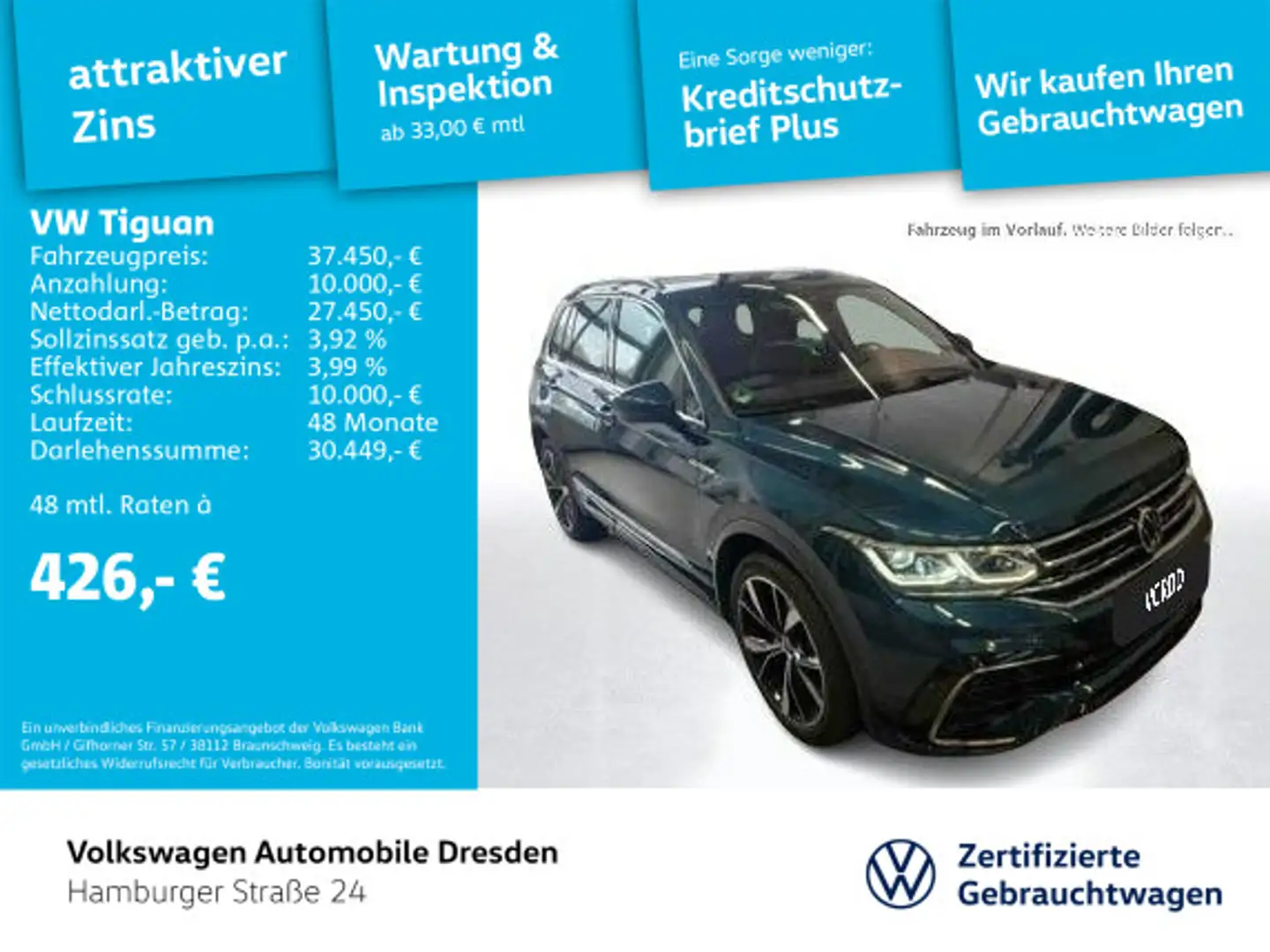 Volkswagen Tiguan R-Line 2.0 TDI DSG 4M IQ AHK DCC AREA Blau - 1