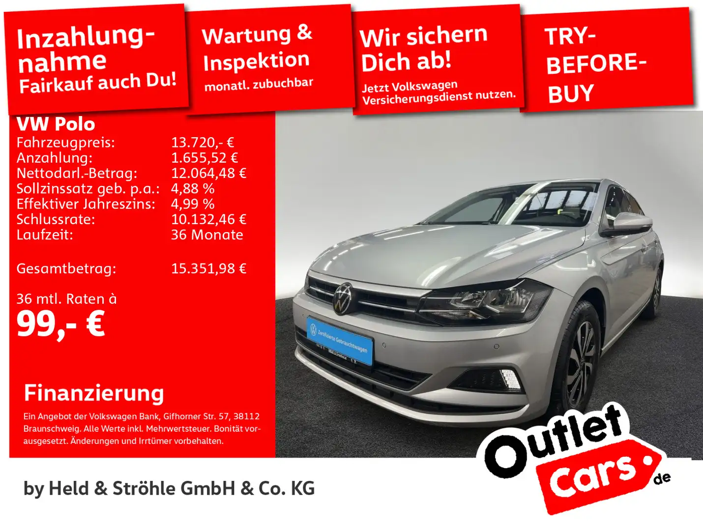 Volkswagen Polo 1.0 Active AHK PDC SHZ DAB+ APP-WIRELESS Argent - 1