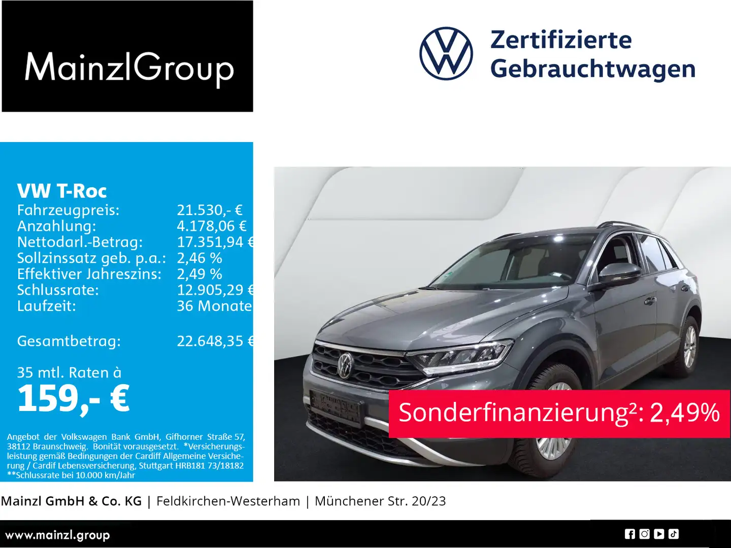 Volkswagen T-Roc 1.0 TSI Life LED Carplay SHZ Virtual LED Gris - 1