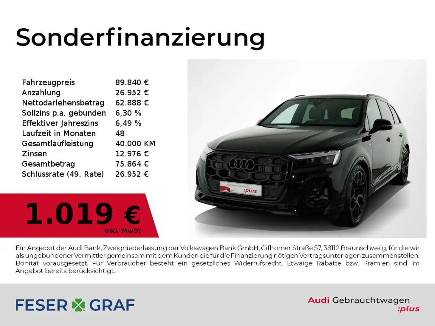 Audi Q7 55 TFSI e S Line Pano,HUD,B&O,Matrix,Leder,Kamera Schwarz - 1